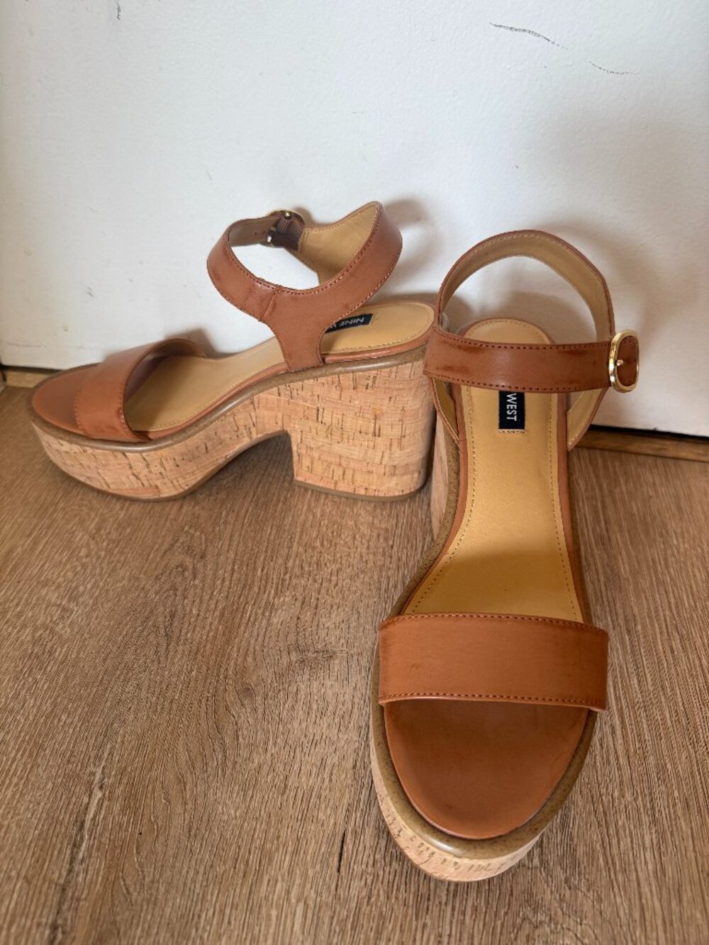 Nine West Cognac Cork Platform Heels / Sandals – Like New